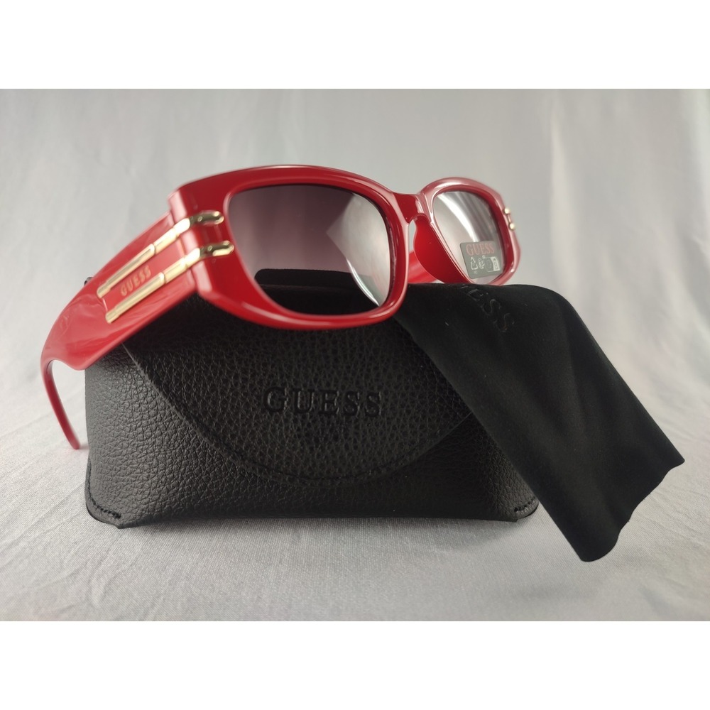 Guess GU00071 66F Women's Sunglasses Red Rectangle Gold Accents 53mm NWT‎